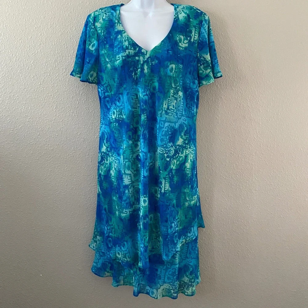 Vintage Blue Tropical Dress 18 Beach Summer Vacation Cruise Resort Ruffle Retro - Picture 1 of 4